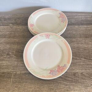 Vintage Fine Porcelain China Set Of 4 White Pink Band With Flowers Plates 7.5”